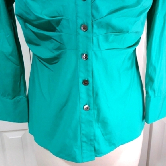 Lafayette 148 New York Cotto Shirt Button Down 3/4 Sleeve Turquoise Top … - Picture 4 of 12